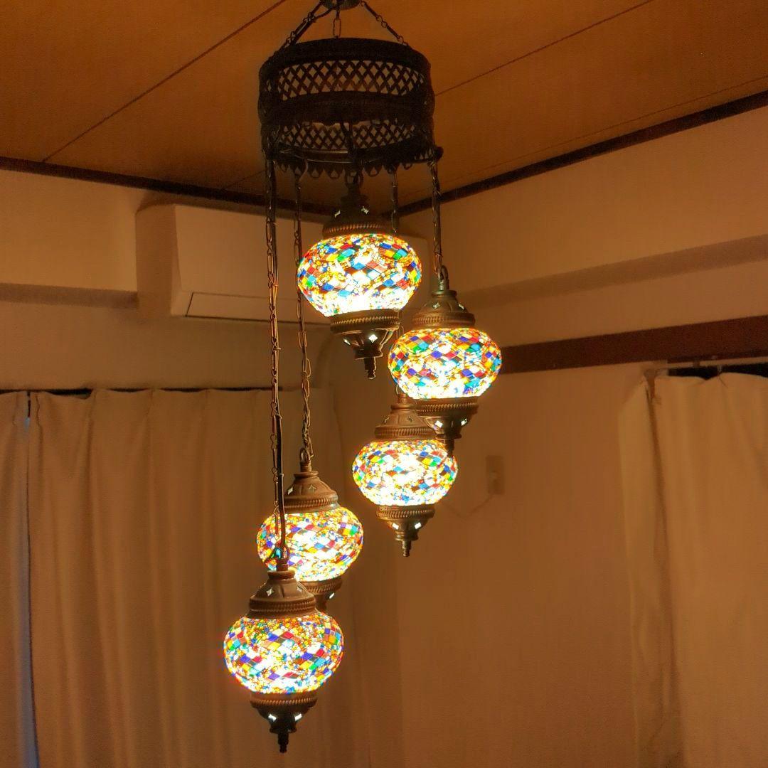 カラフルモザイク　5連トルコランプ　電球付き　引掛けシーリング