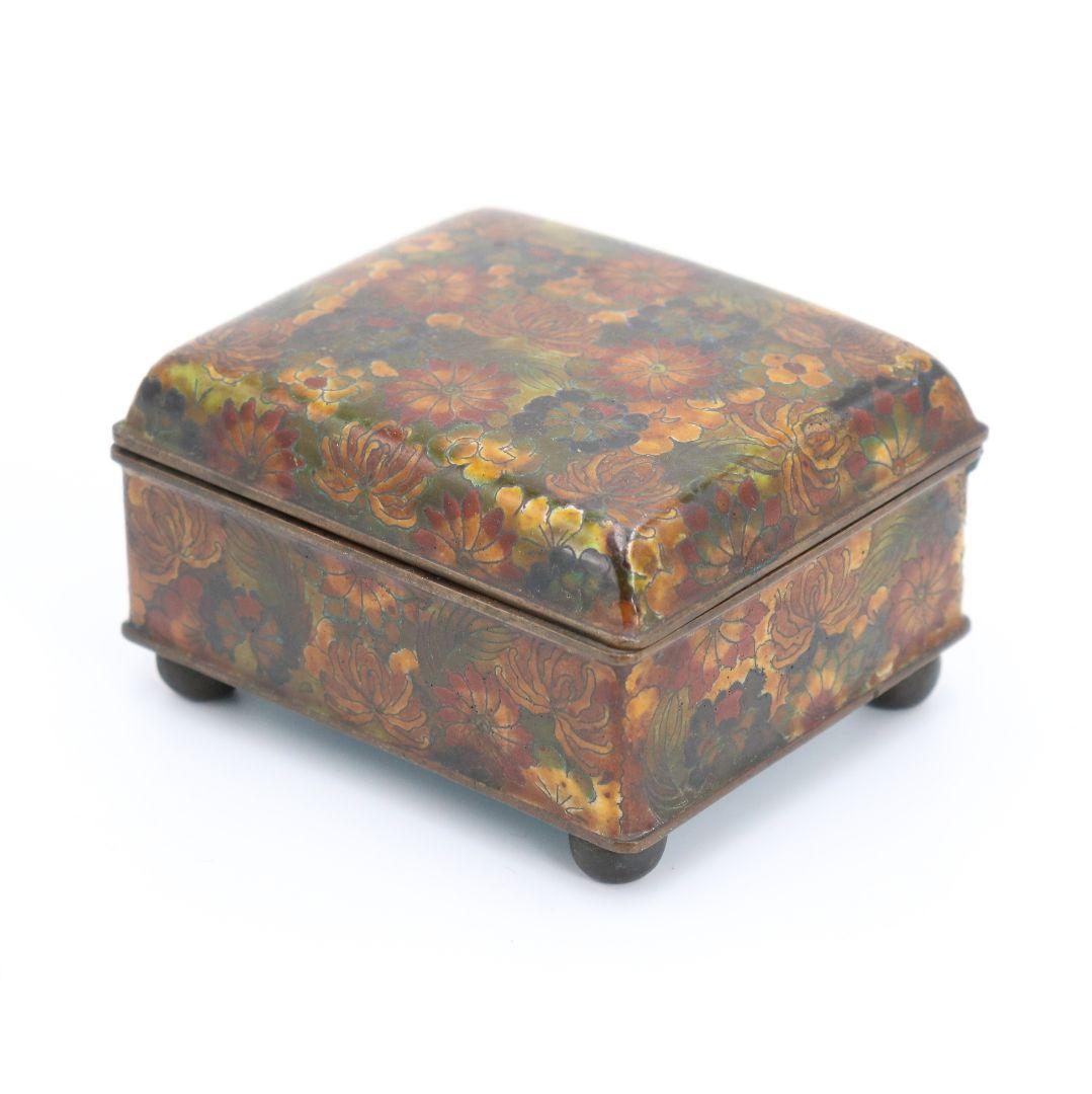 中国 七宝花尽蓋物 琺瑯彩 花詰 菊 牡丹 小箱 小物入れ 　V78　1F28