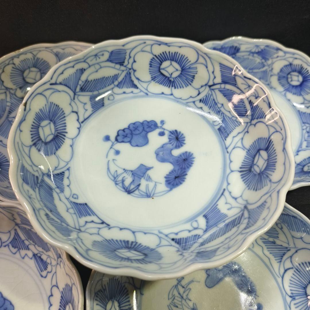 古伊万里 染付け膾皿 なます皿 松竹梅 手描き 在銘 旧家蔵出美品 未使用骨董