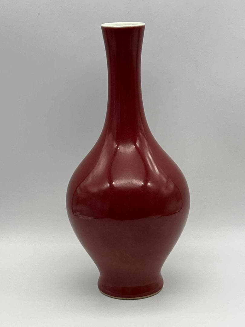 清康熙時代 【大清康熙年製】在銘　火焔紅釉橄欖瓶 紅釉大瓶郎窯紅釉 (A-75)