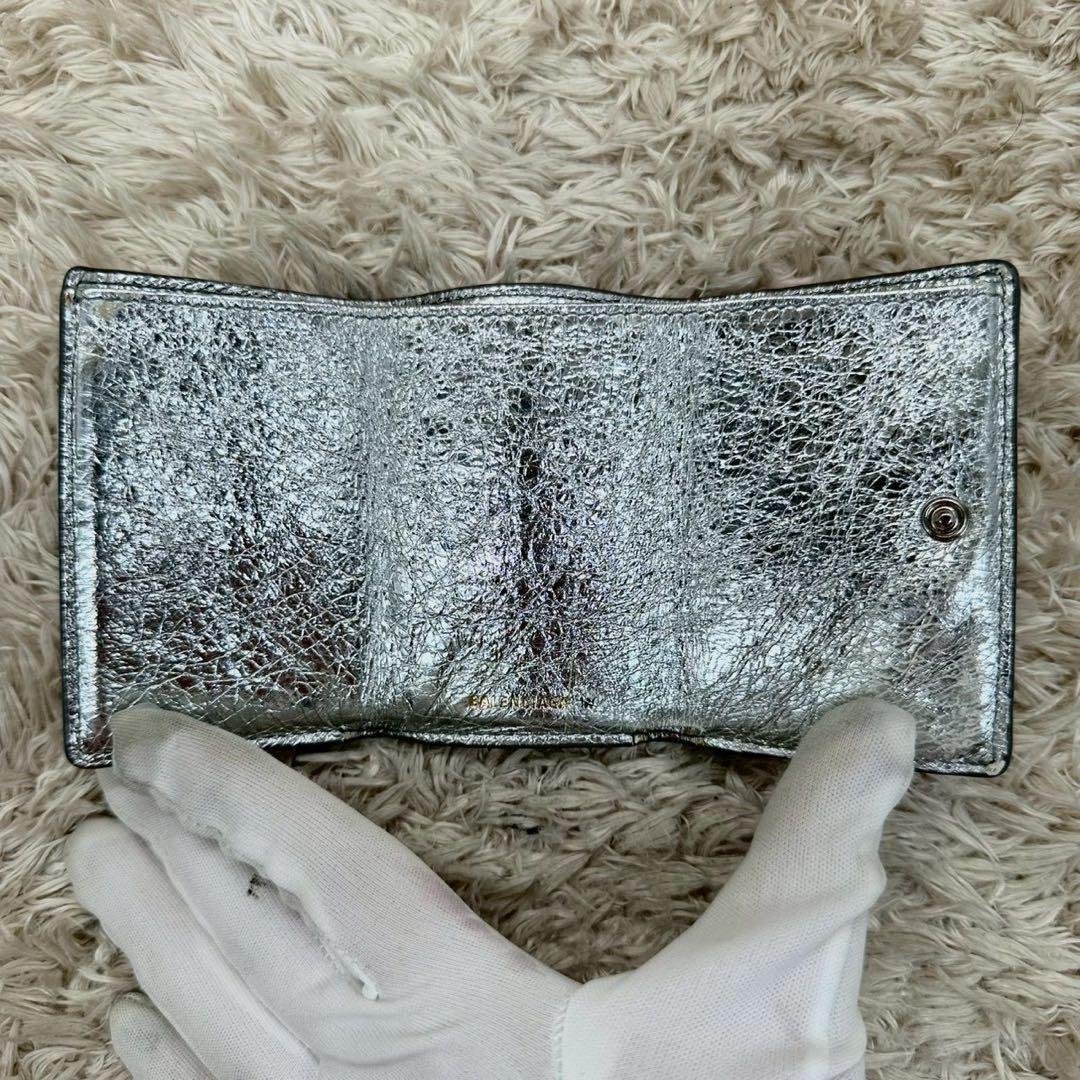 【美品】バレンシアガ 三つ折財布 シルバー ペーパーミニウォレット ユニセックス