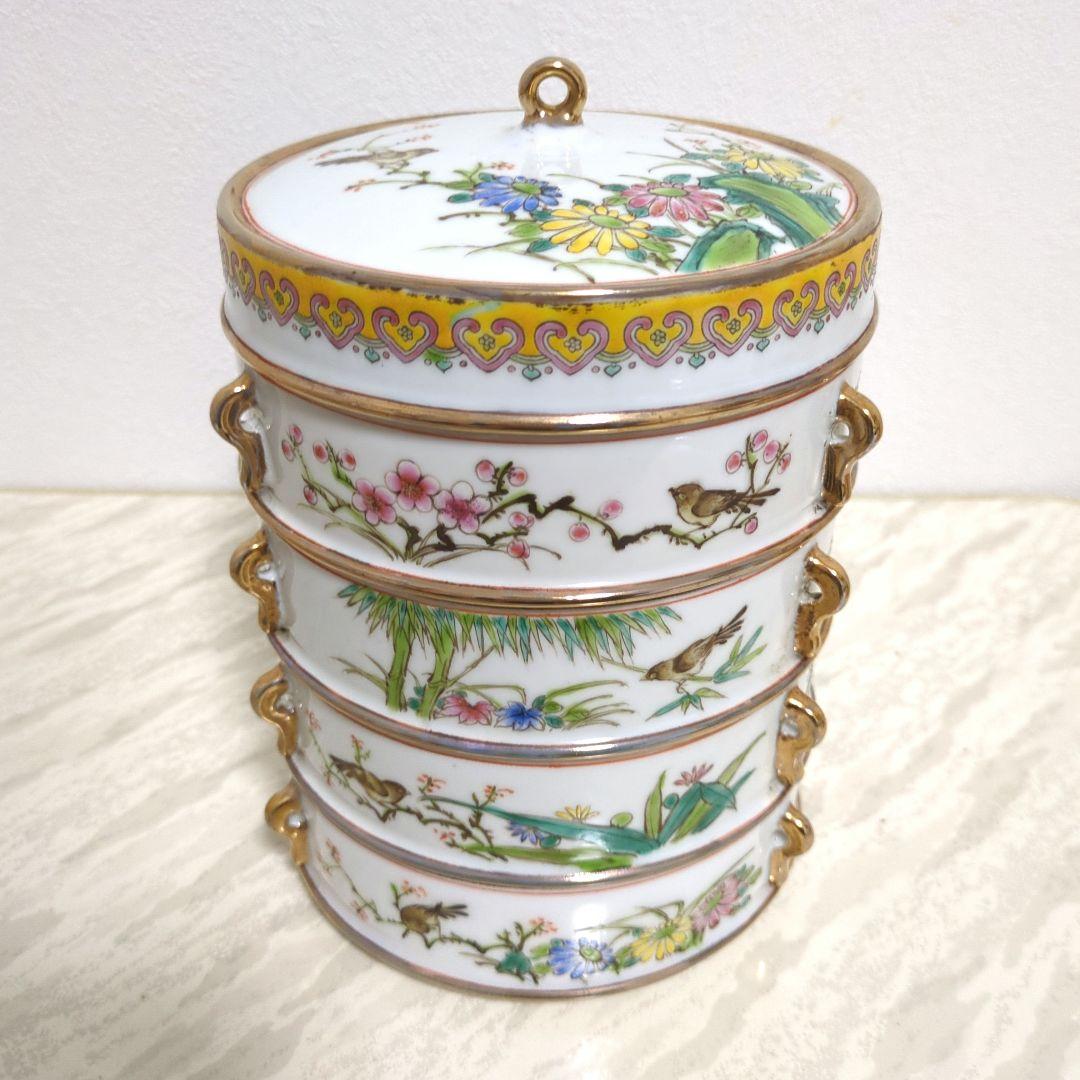 色絵花鳥文四段重 乾隆年製 657