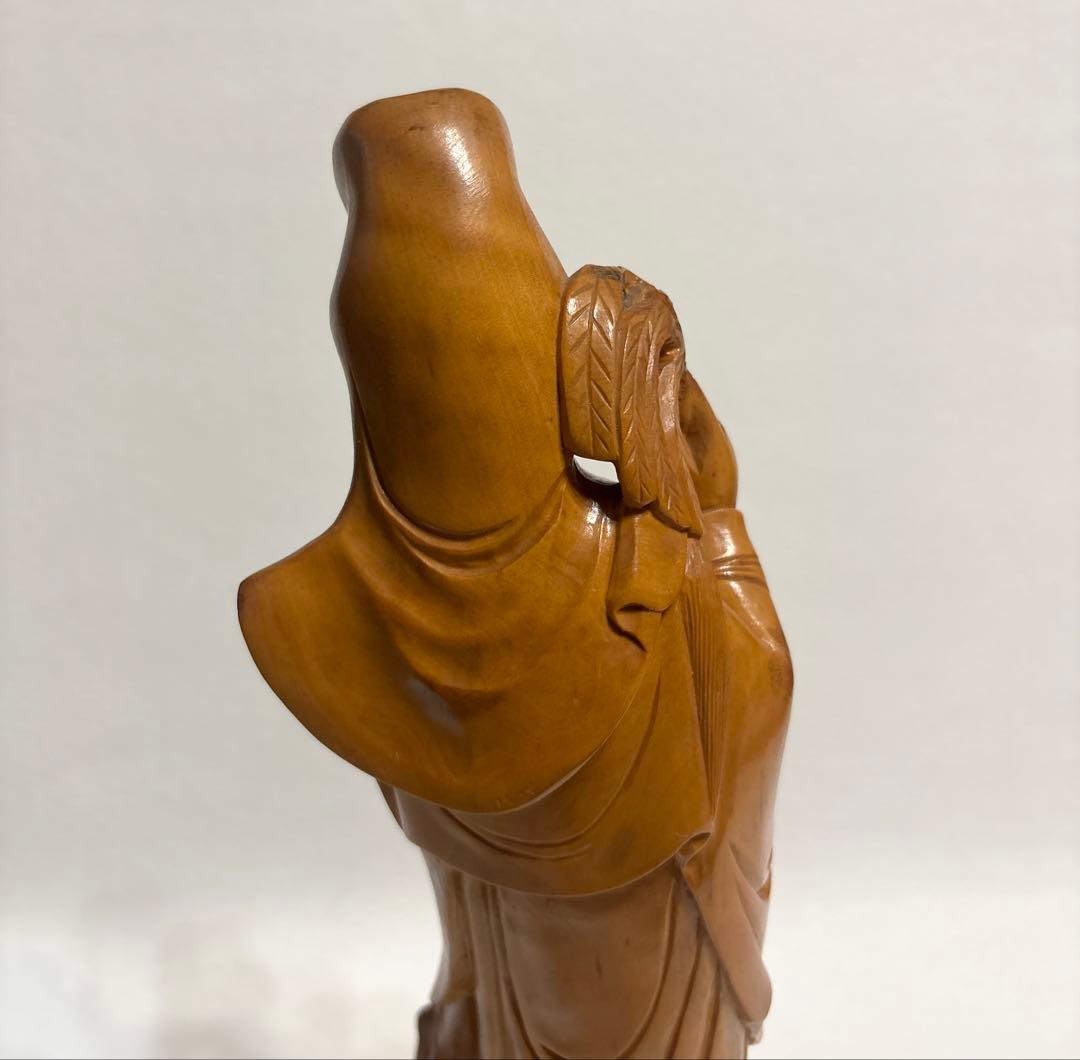 木彫 観音立像 高さ約32cm 仏像 置物 和風インテリア 古道具