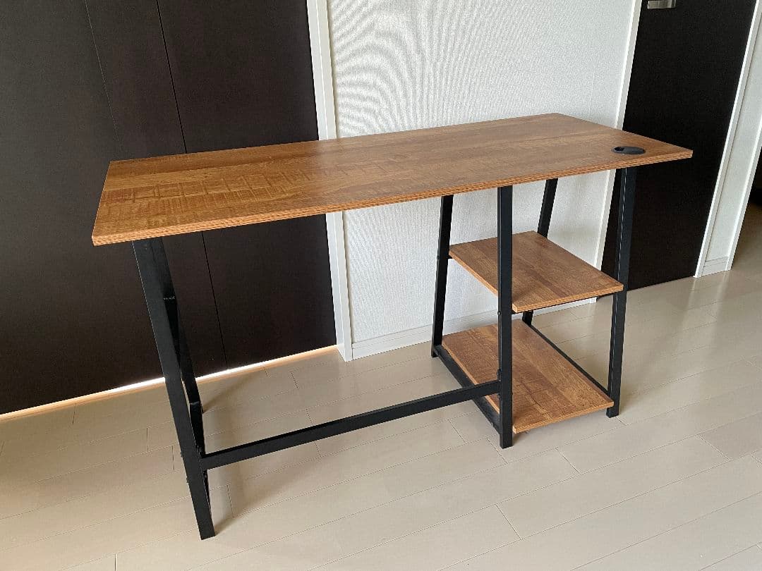 120×50cm パソコンデスク ラック付デスク ブラックオーク アイアン