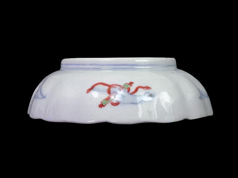 古伊万里　色絵　屏風図に双鶴の図　膾皿　５枚　D299AS-fbty