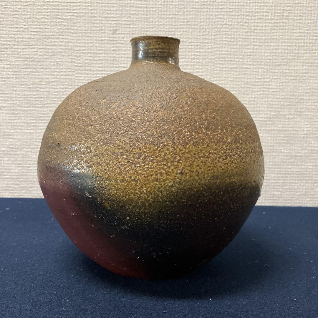 No.654やきもの　人間国宝藤原雄　備前壷　共箱　美品