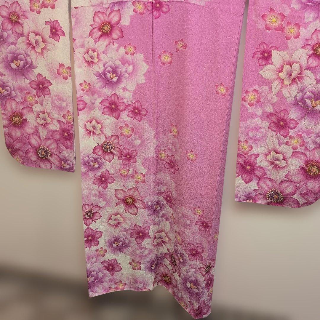 【美品】花柄ピンク振袖 162cm
