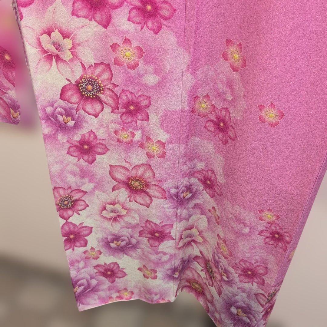 【美品】花柄ピンク振袖 162cm