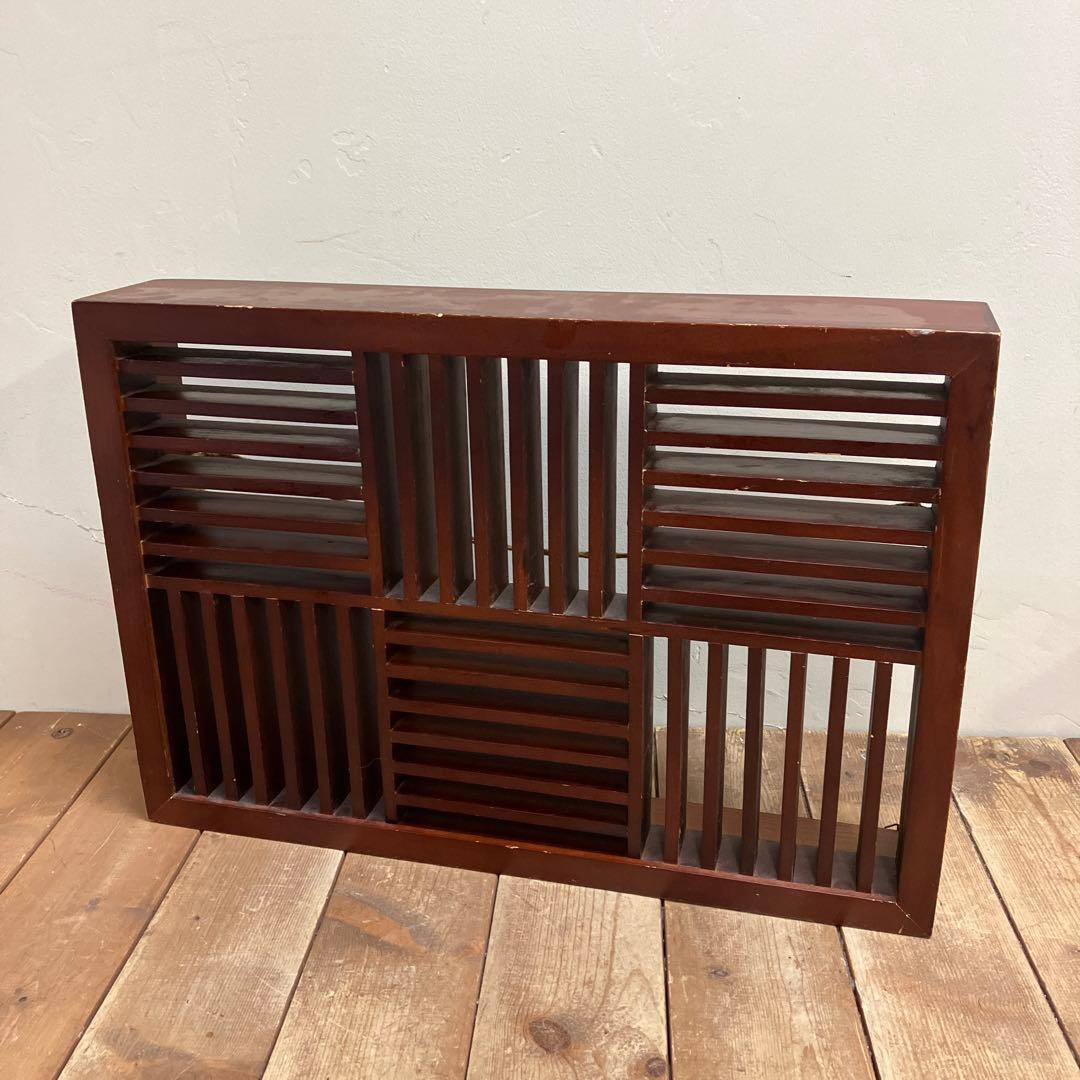 A-2 昭和レトロ 木製 CDラック 飾り棚 収納ラック 和モダン 格子デザイン