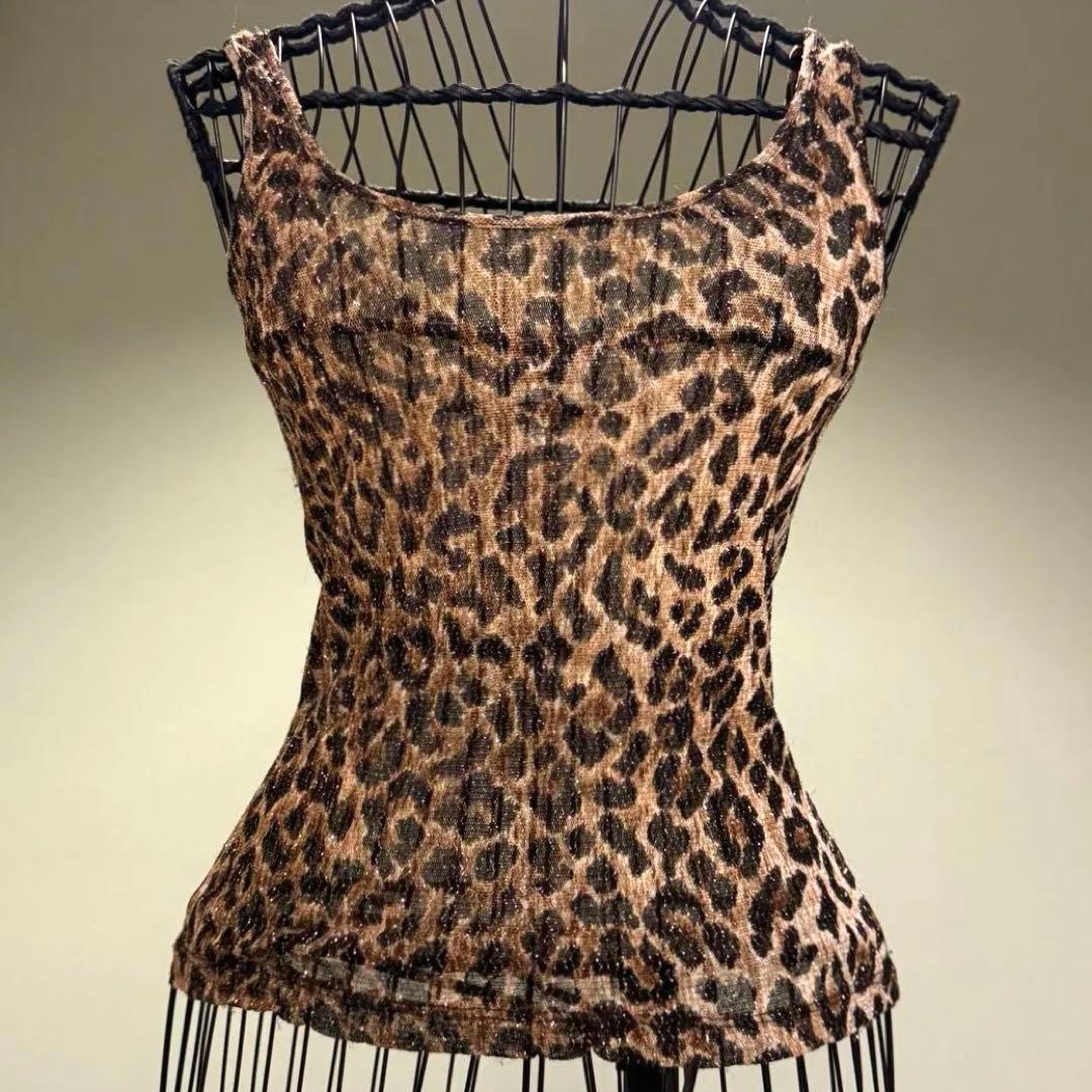 D&G 透け感 ラメヒョウ柄 ノースリーブトップス