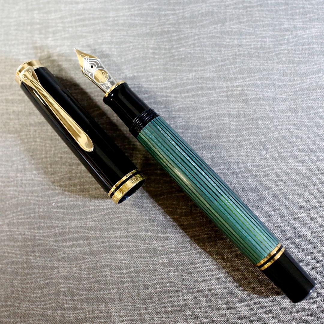 【美品 送料込み】ペリカン 万年筆 Ｍ８００ スーベレーン 緑縞 箱あり