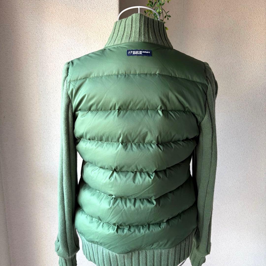 美品　マスターバニー　ダウンフェザー　異素材ニット袖　カーキ　軽くて暖か　M