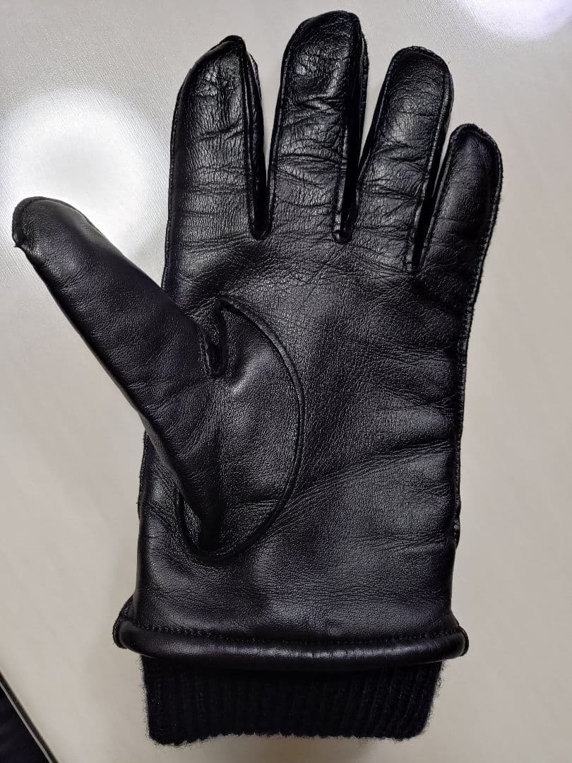 DENTS ブラックレザー手袋 ニットカフ付き　M