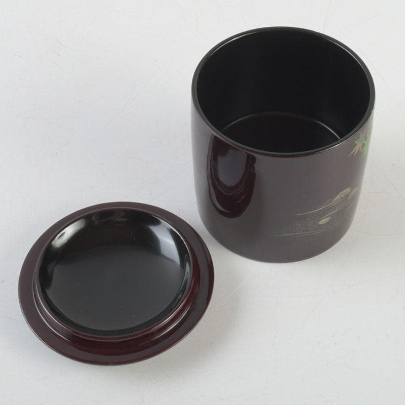 茶道具　越前塗師　中出松峰作　青楓に翡翠蒔絵　金輪寺　棗　共布共箱　V　9313