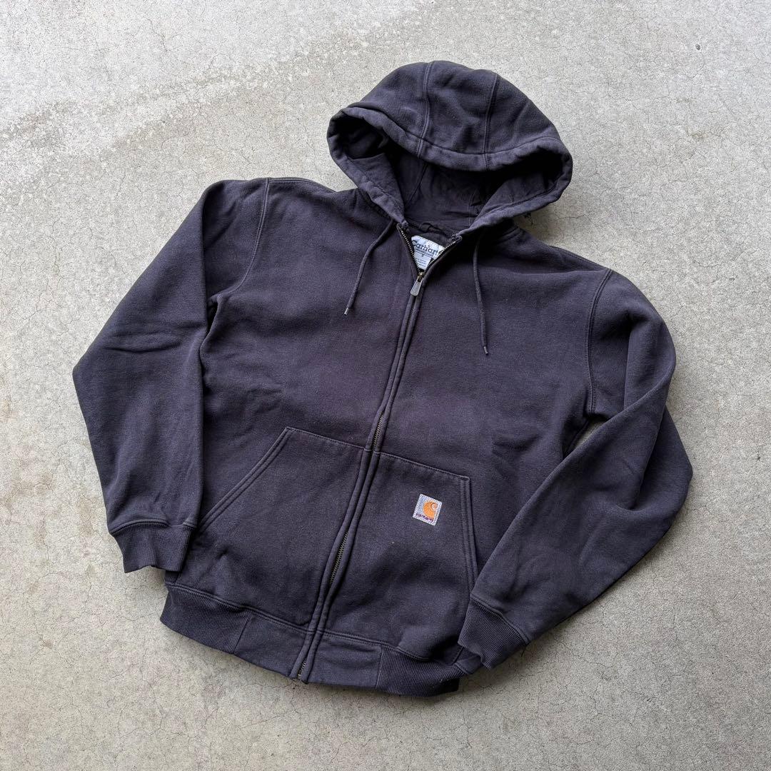 希少 Carhartt ジップアップ パーカー フーディー 短丈 刺繍タグ