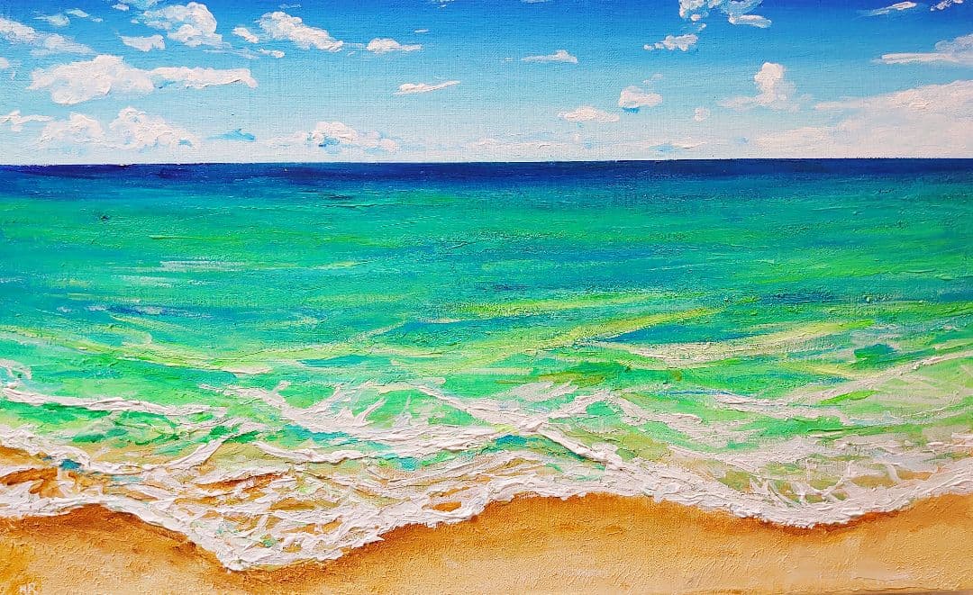 油絵 絵画 【エメラルドグリーンの海】