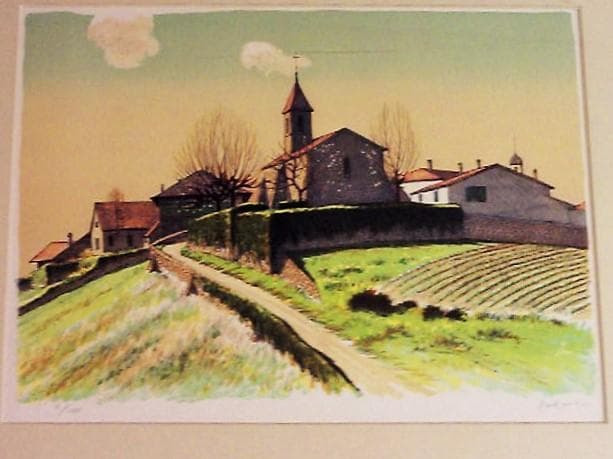 東京芸大教授★中根寛【丘の教会／スイス ジュネーブ郊外】傑作リトグラフ