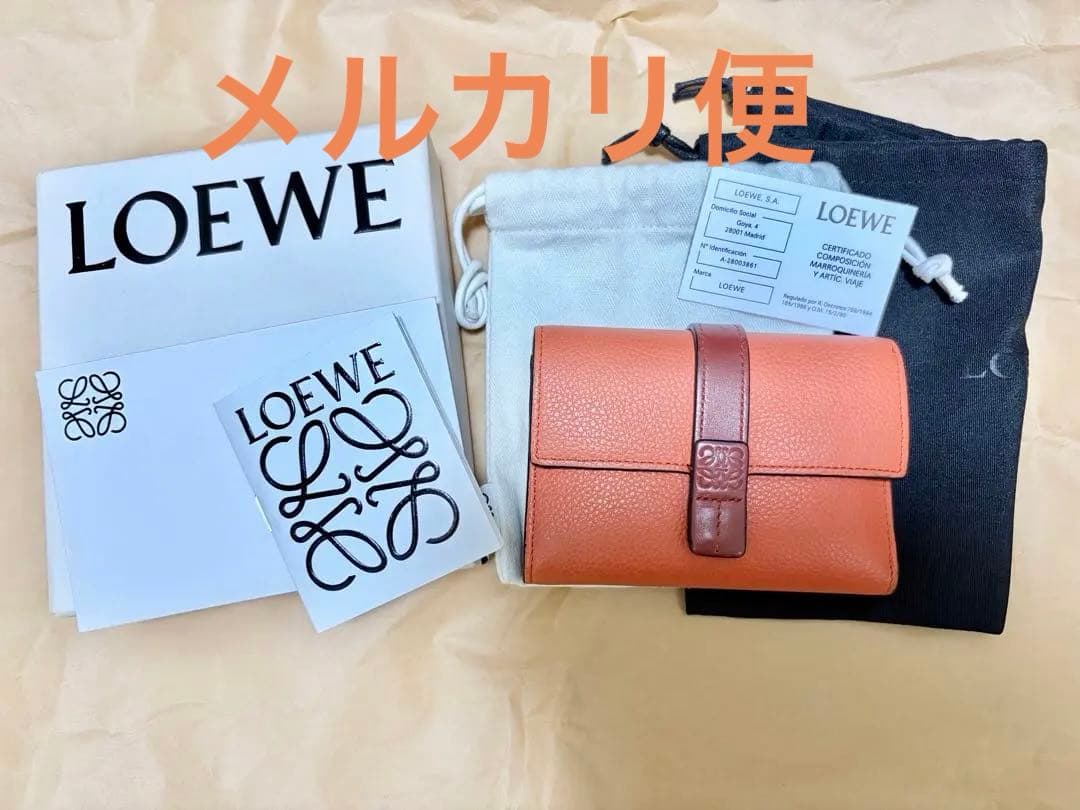 LOEWE オレンジ カーフスキン 三つ折り財布
