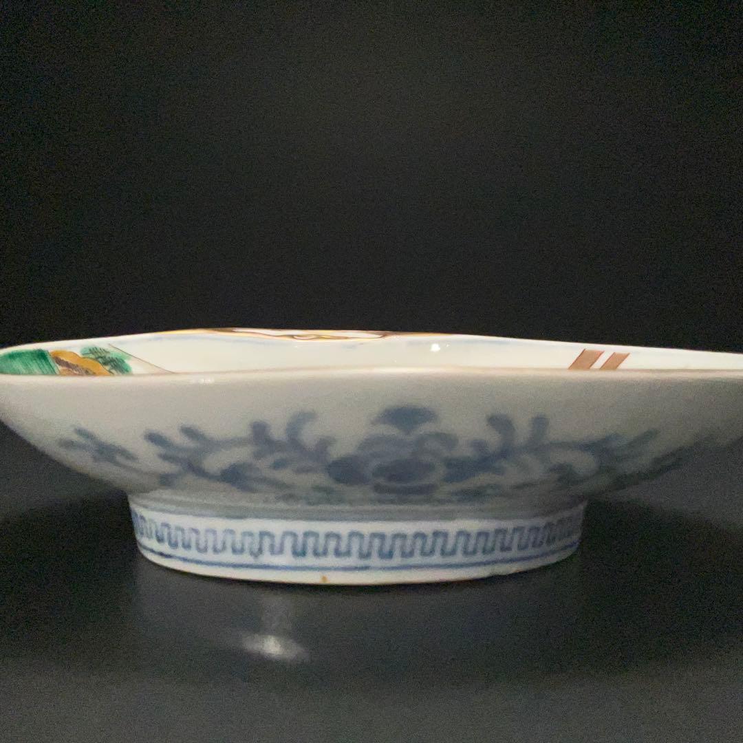 伊万里金襴手 富士と松鶴図貝形皿　古伊万里　骨董　R1285w1ダB