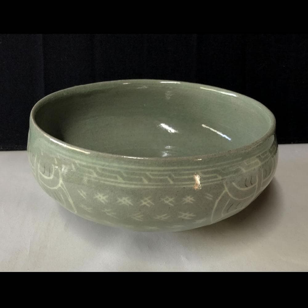 e1382 柳海剛 共箱 高麗青磁茶碗 柳根瀅 韓国人間文化財 茶道具