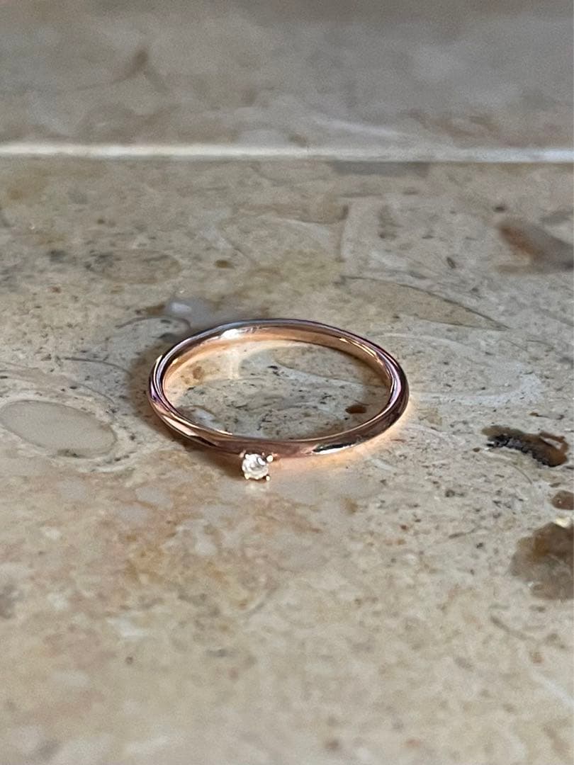 【agete】アガット K10PG ピンクゴールド 一粒ダイヤリング 4号