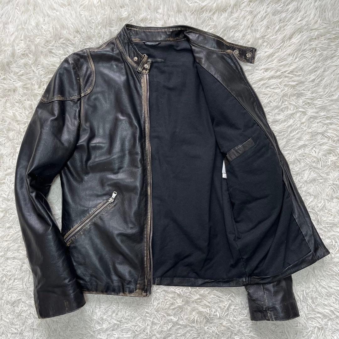 ダニエレ アレッサンドリーニ レザージャケットLシングルライダース　ダメージ加工