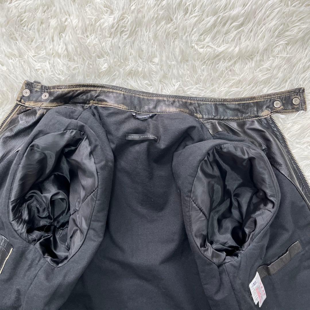 ダニエレ アレッサンドリーニ レザージャケットLシングルライダース　ダメージ加工