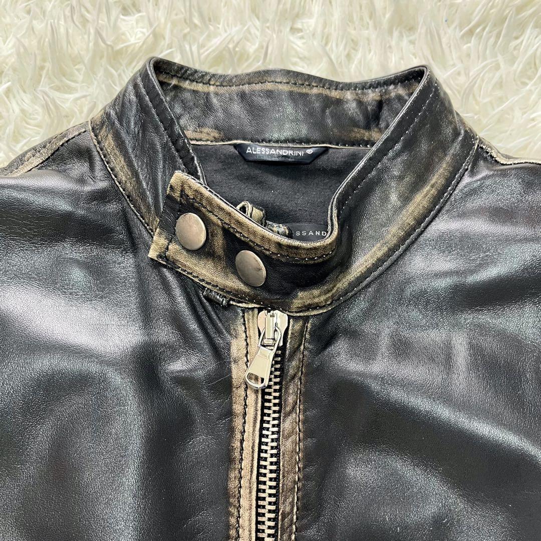 ダニエレ アレッサンドリーニ レザージャケットLシングルライダース　ダメージ加工