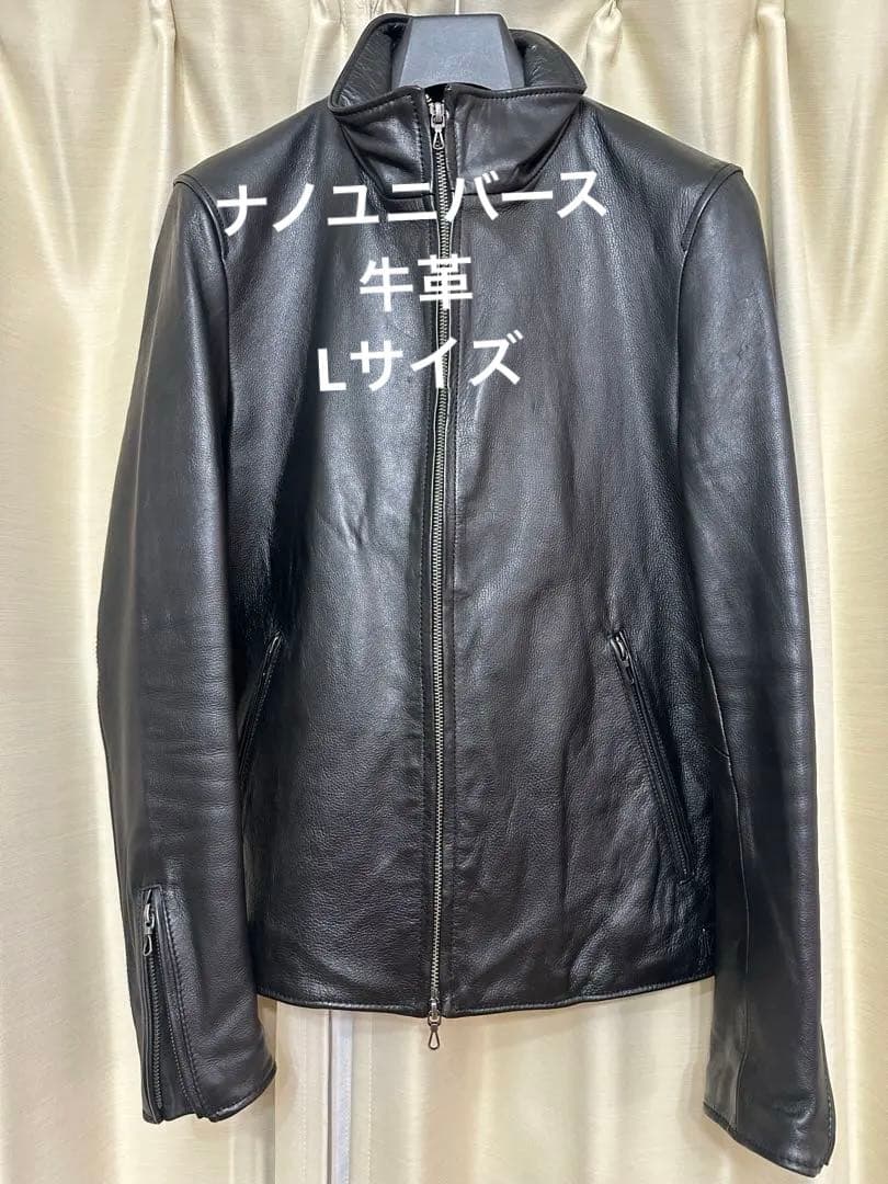 ナノユニバース　黒レザーシングルライダースジャケット