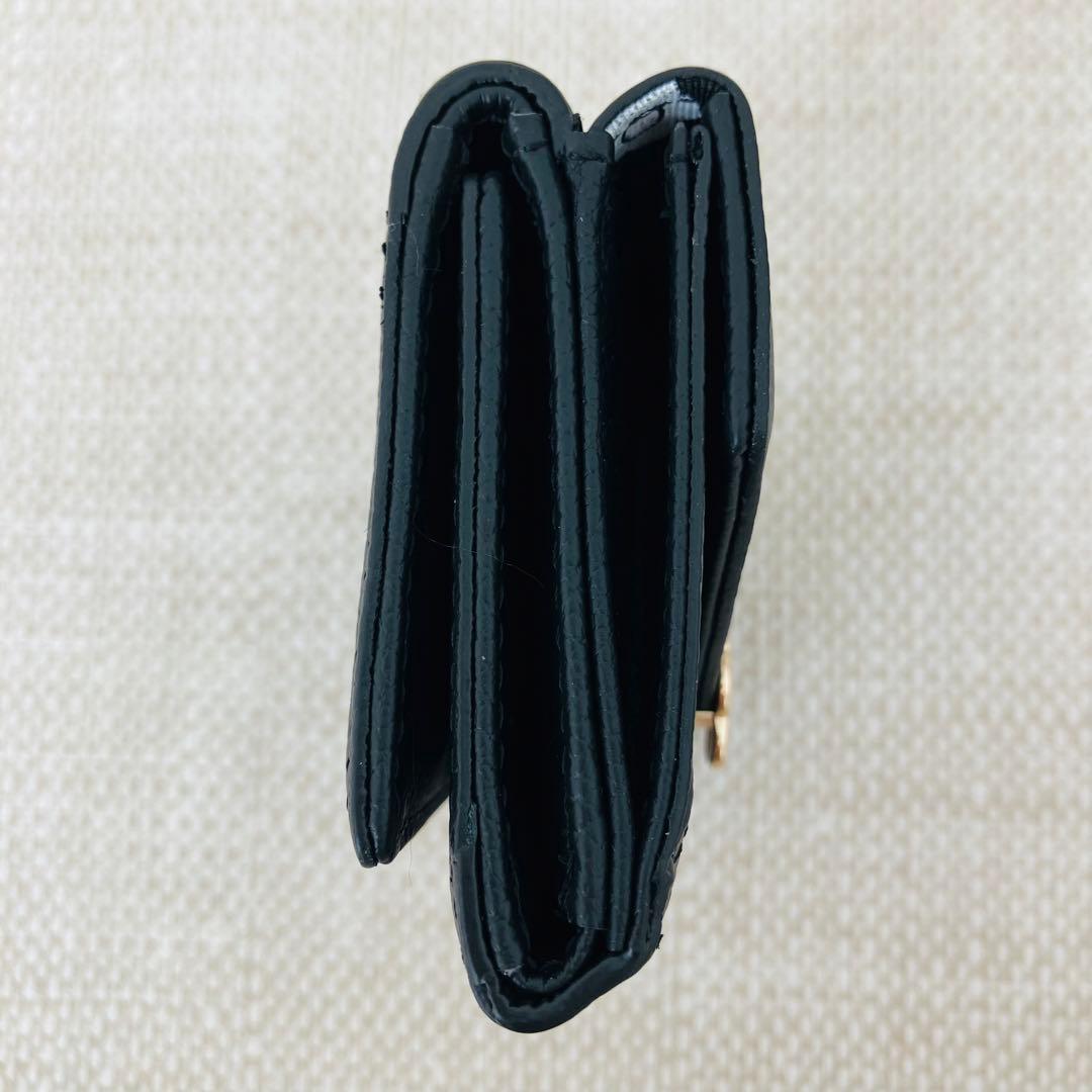 【現行】マリークワント シーリング デイジー レター ミニウォレット シボ革 黒