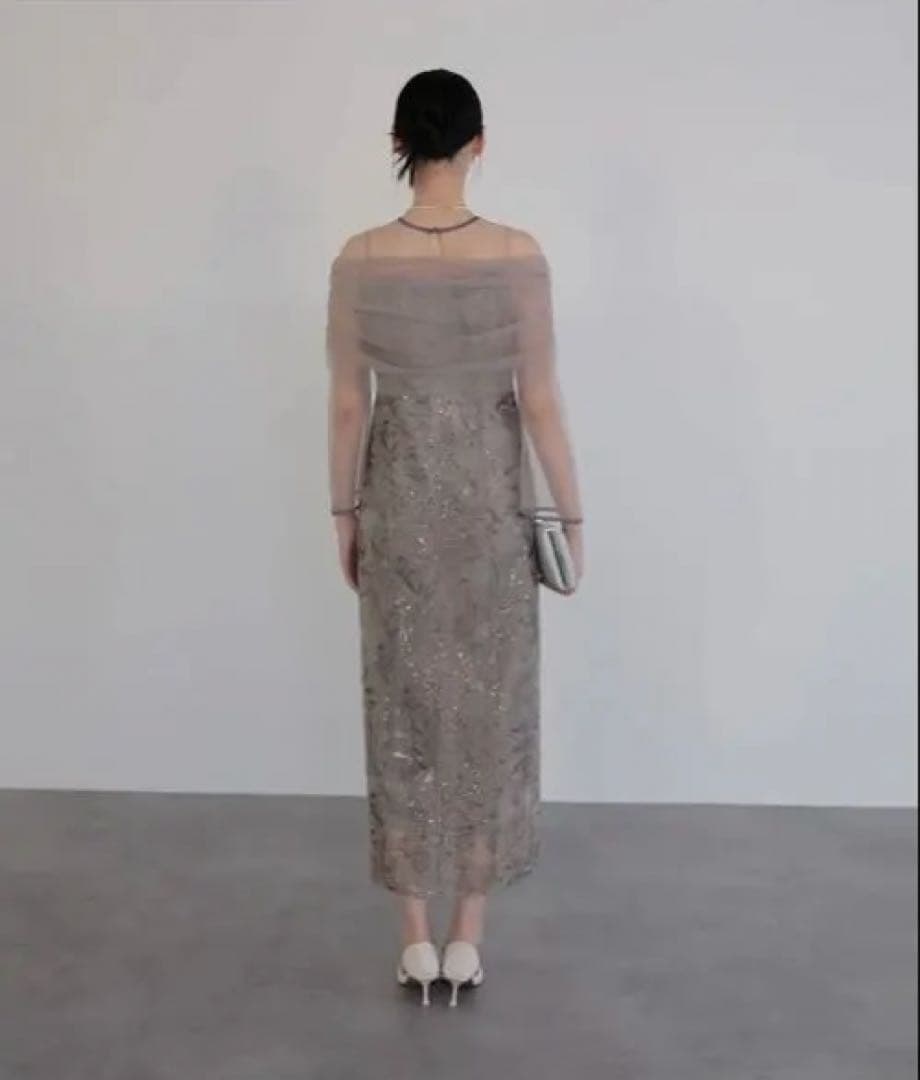 Leja ＊ チュールオフショルダー花柄Iラインワンピースドレス