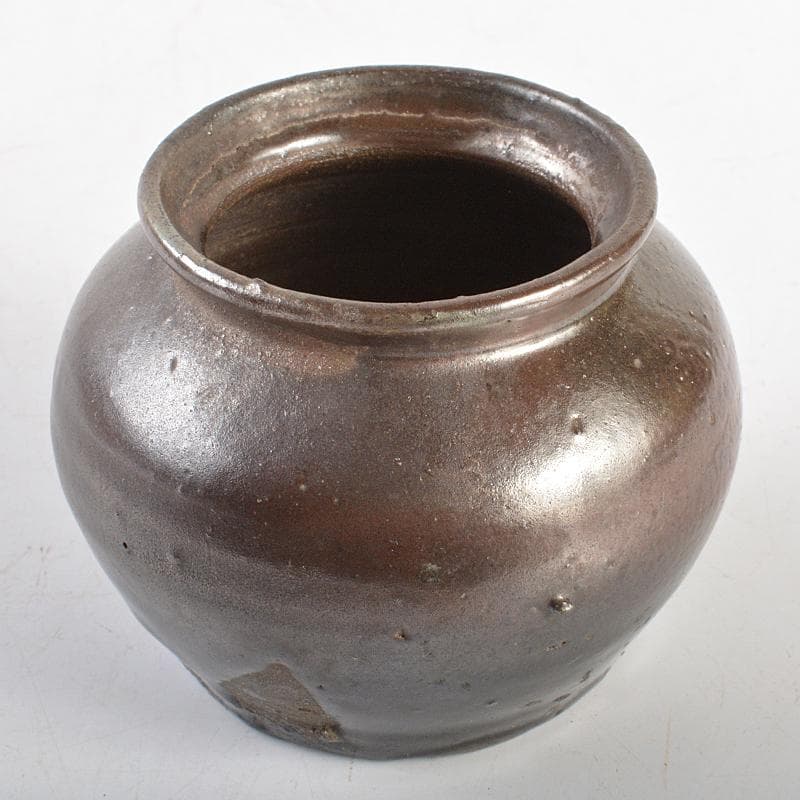 中国　黒釉　小壷　時代箱付　V　R7003