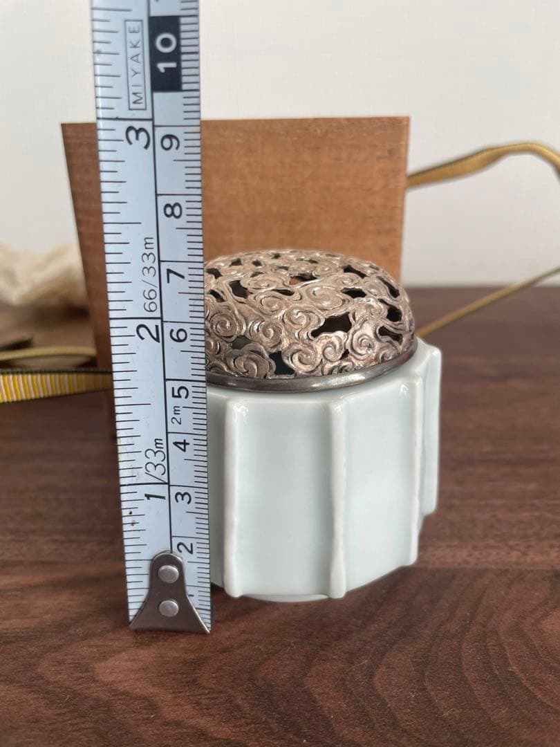 陶器香炉 銀製の蓋付き　刻印あり　古美術　骨董