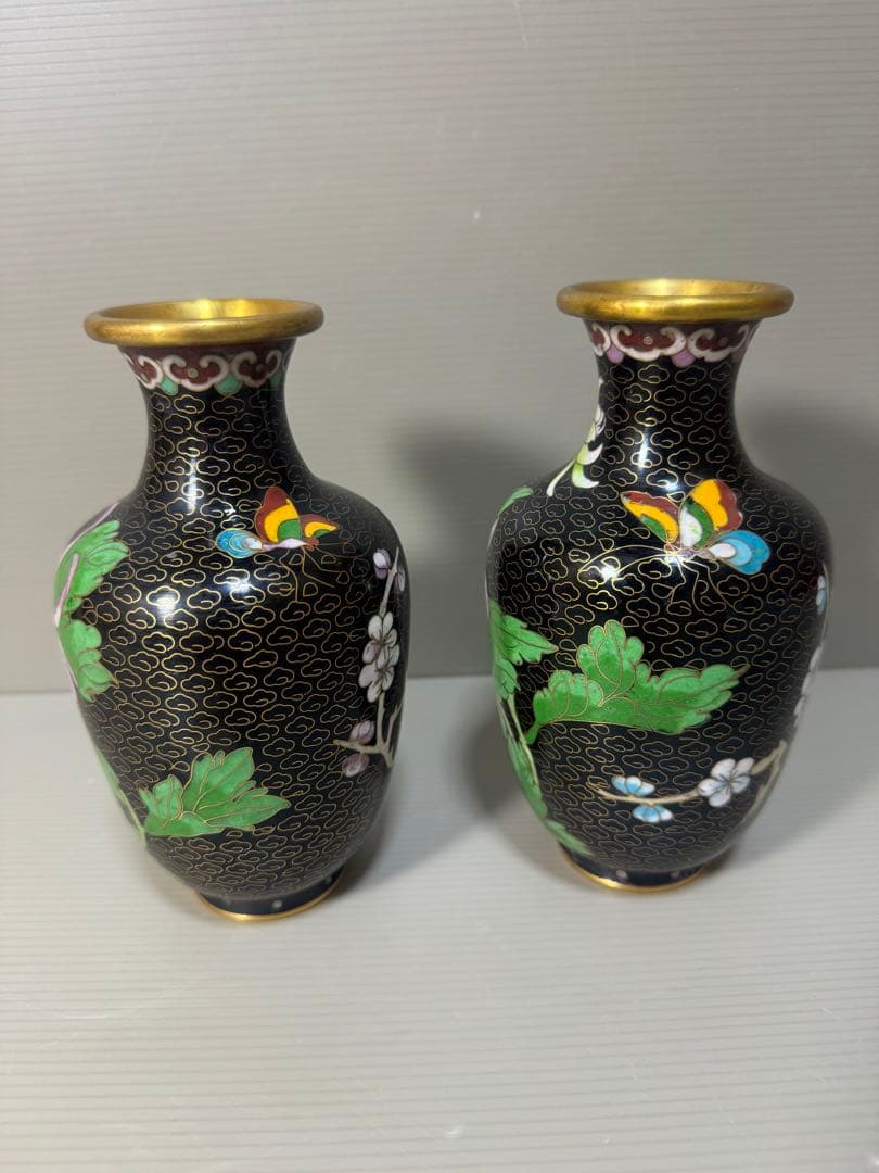 2269 七宝焼　景泰藍　花瓶　2客　時代物