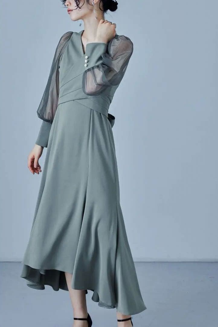 【ピーナッツ】冬用：クロスデザインブラウスセットドレス(結婚式)