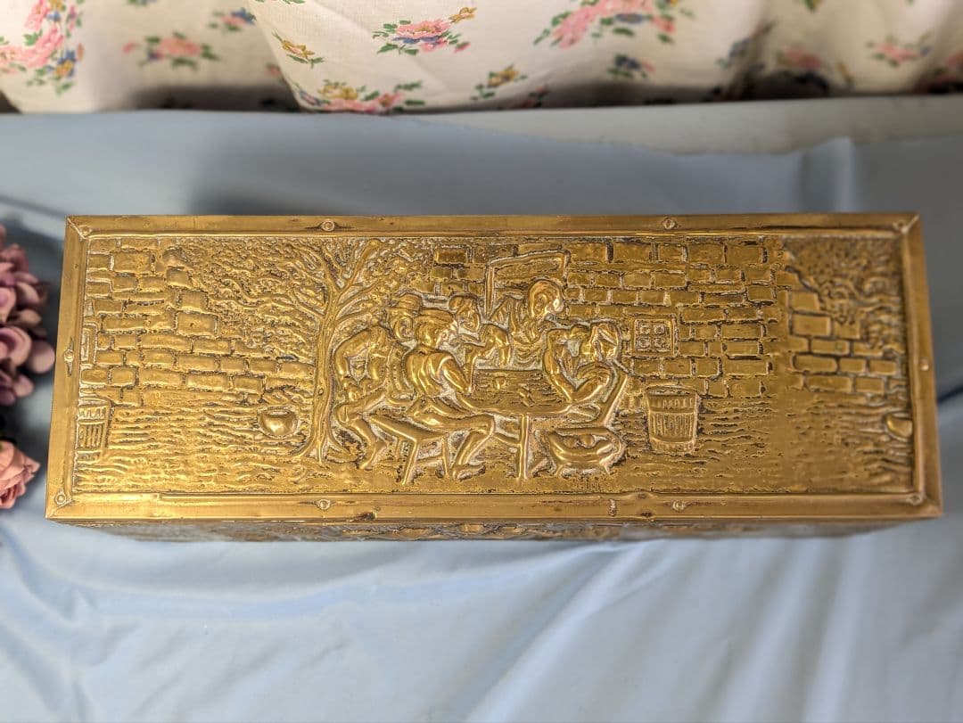 イギリス アンティーク 真鍮板張り　木製　ボックス 35.6cm