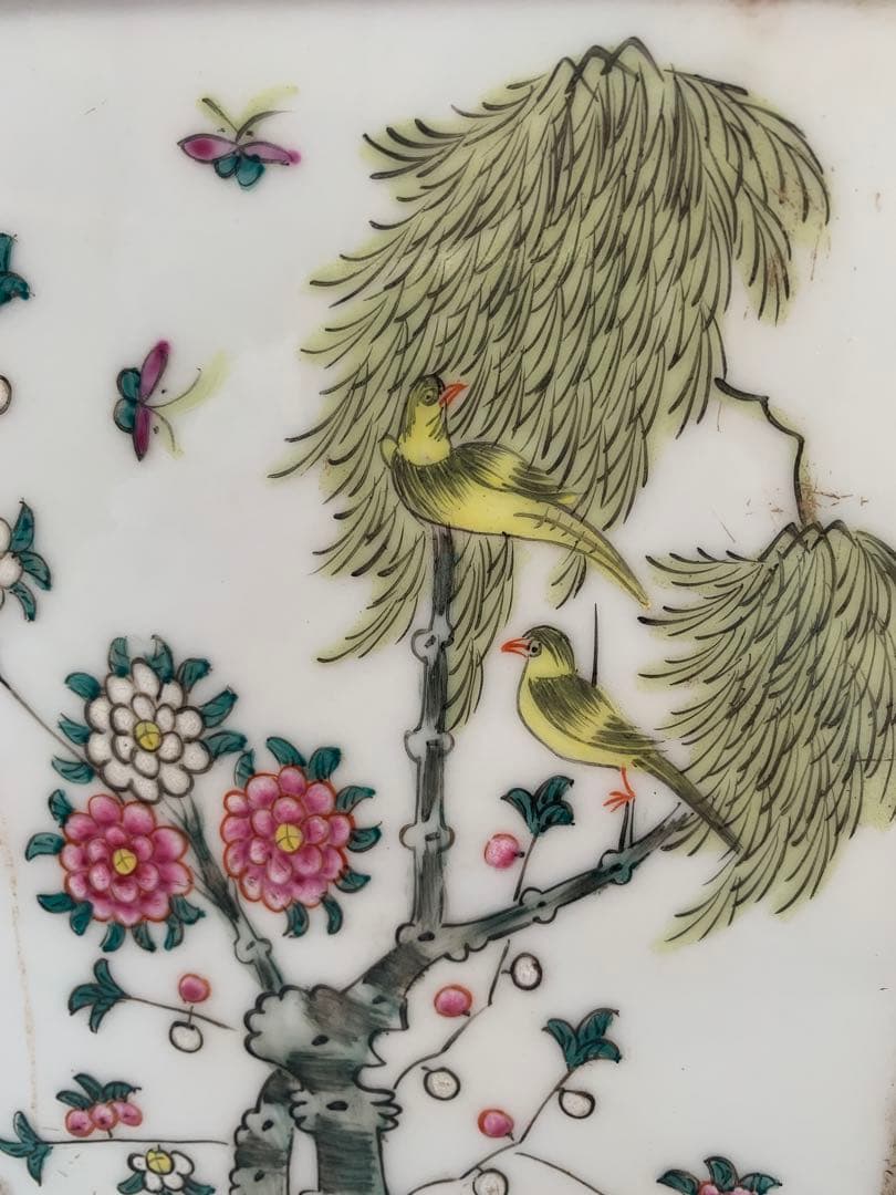 中国美術　民国时期　砚屏 陶板 送料込み