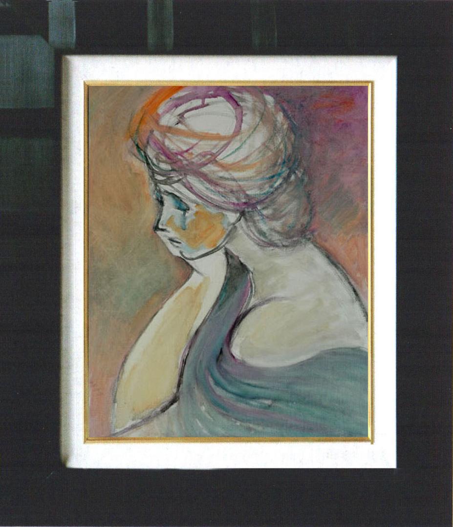 油絵 菅家令子 絵 絵画 インテリア 額付(黒) F6-080712 人物 女性