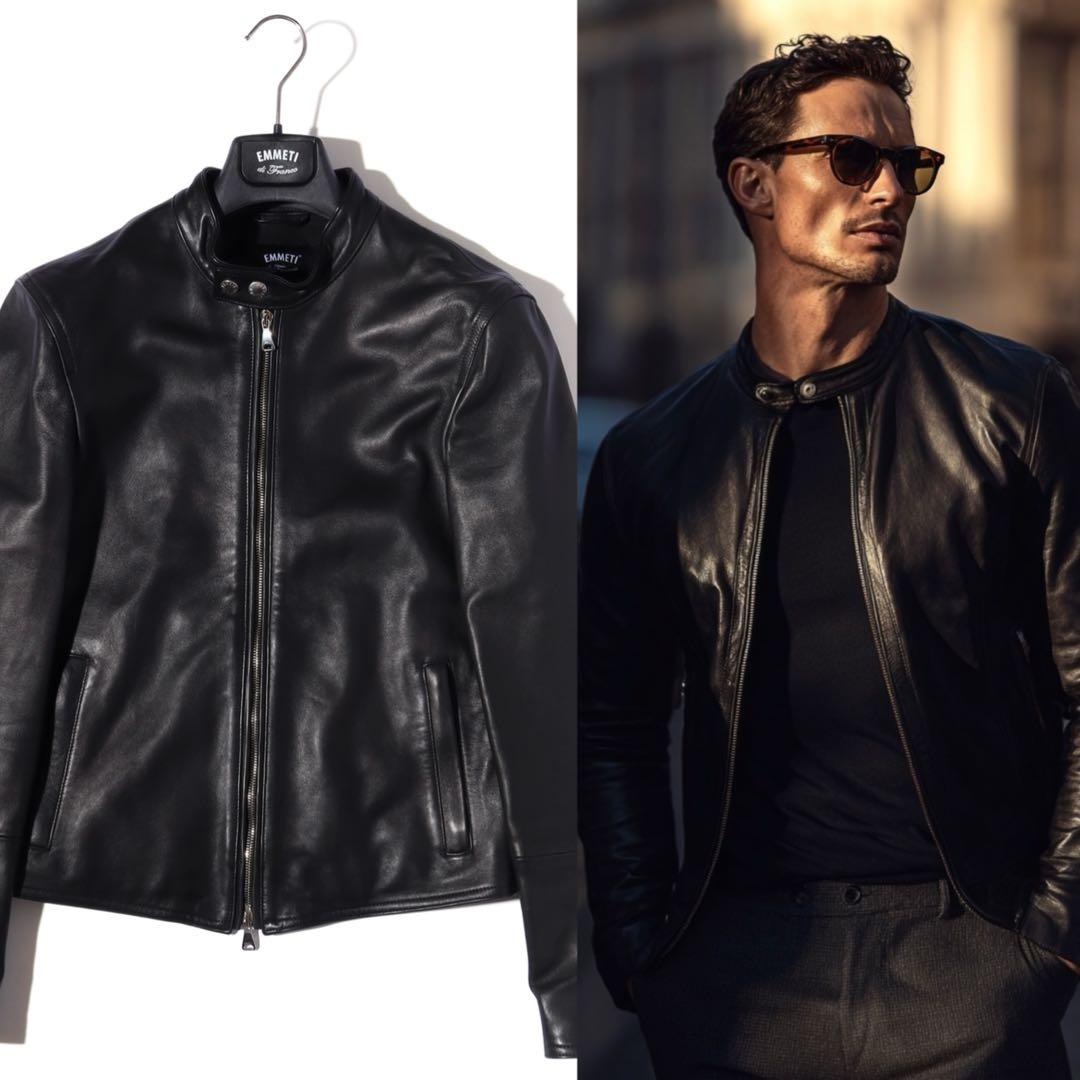 EMMETI エンメティ ライダース ジャケット 羊革 黒 44 S〜M程
