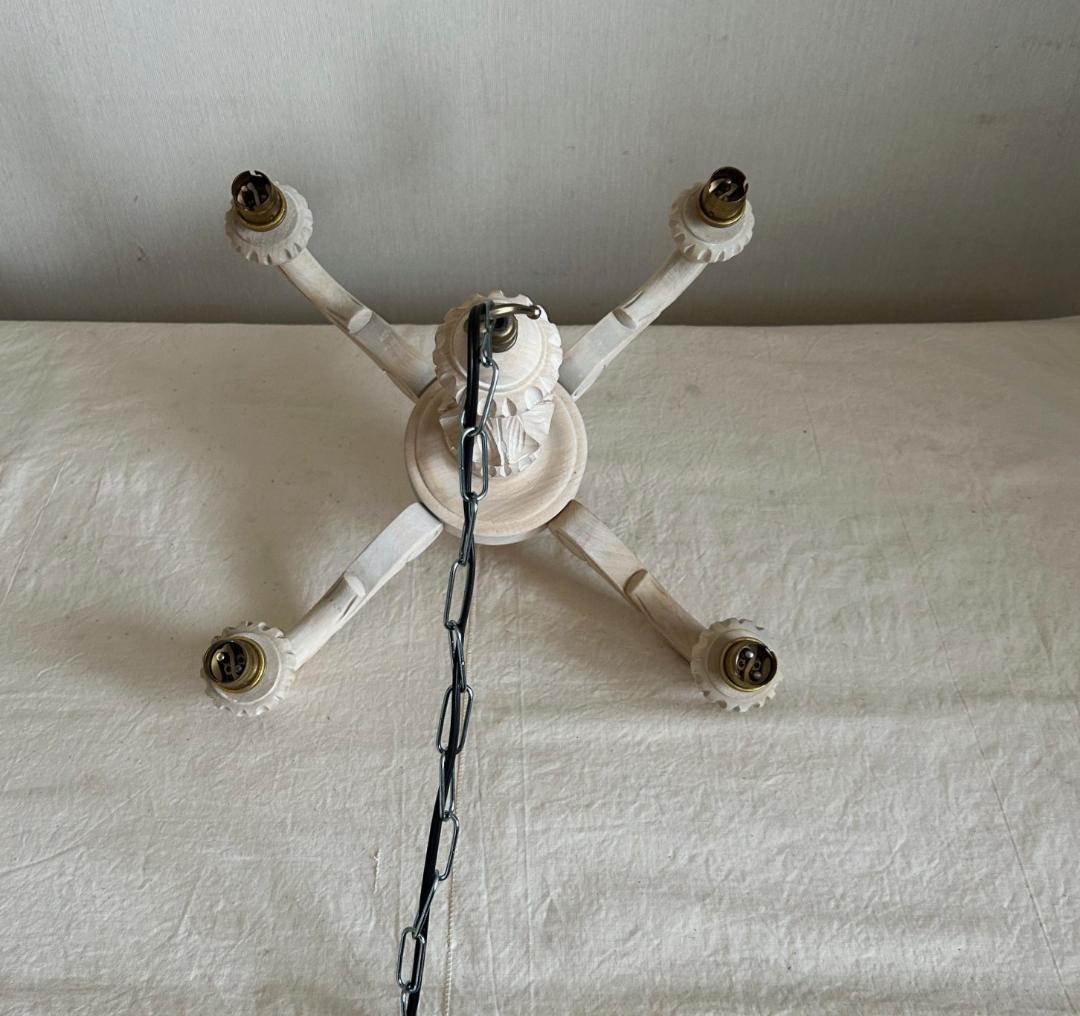 フランスアンティーク　木製シャンデリア　４灯　シャビー　店舗什器