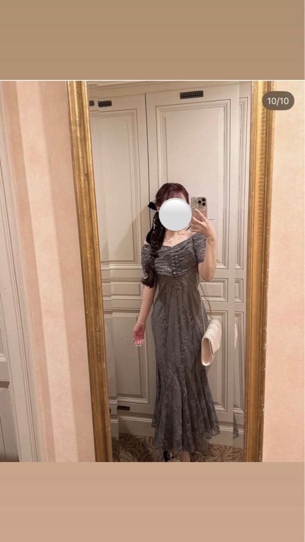 Leja グレー レース オフショルダードレス