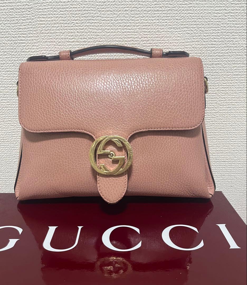 GUCCI ピンクレザー ハンドバッグ