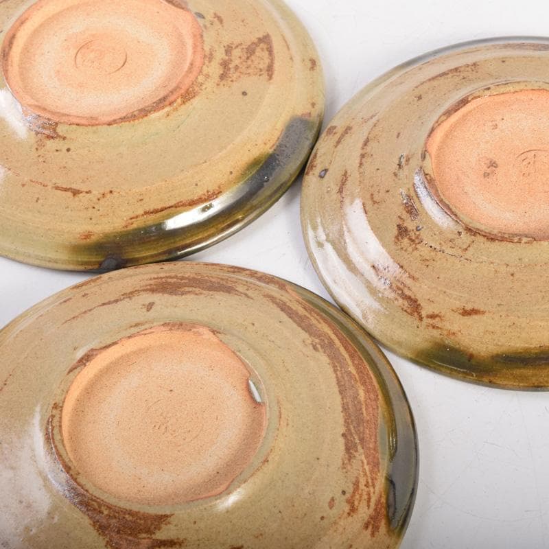 和食器　竹里庵　葵窯　加藤春二作　織部　花文　銘々皿　五客　共箱　C　8322