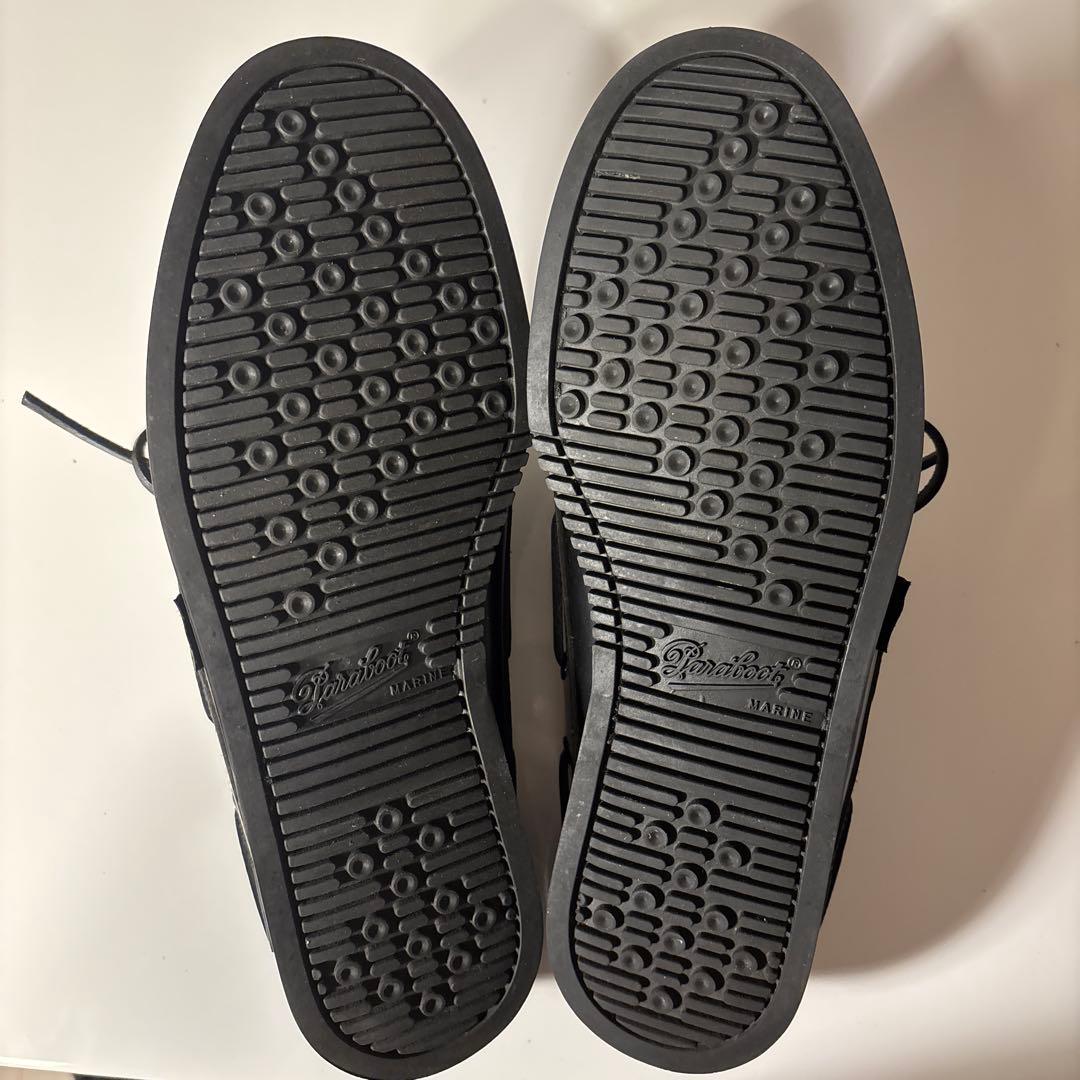 パラブーツ　シャイニースリッパ　ブラック/ホワイト レザー