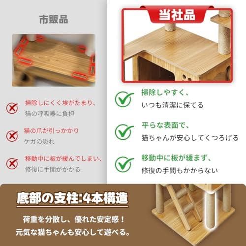 日本メーカー RAKU キャットタワー 木製 宇宙船付き 高さ約160 cm 子