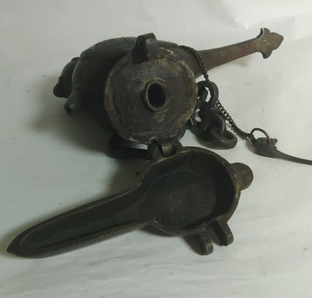 オイルランプ　鳥形　銅製　金属工芸　珍品　アンティーク　カ10