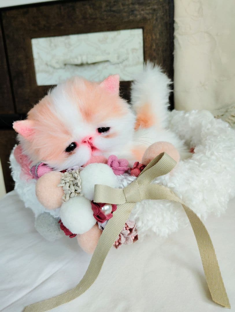 子猫きなこちゃん❤ころころぽっちゃり♡カゴセット♡アートドール♡ぬいぐるみ♡