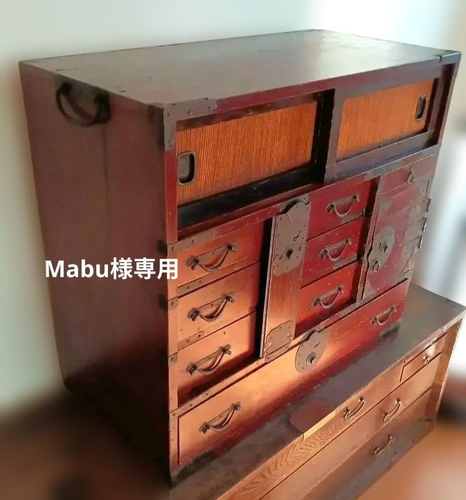 美しい棒箪笥 明治時代製 アンティーク 　キャビネット　和箪笥　船箪笥　水屋