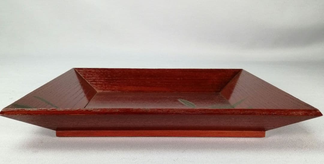 【茶道具】象彦造　笹蒔絵桐春慶塗四方盆　干菓子器　菓子盆167