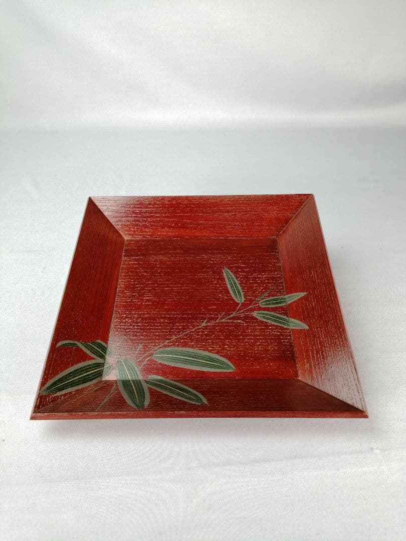【茶道具】象彦造　笹蒔絵桐春慶塗四方盆　干菓子器　菓子盆167